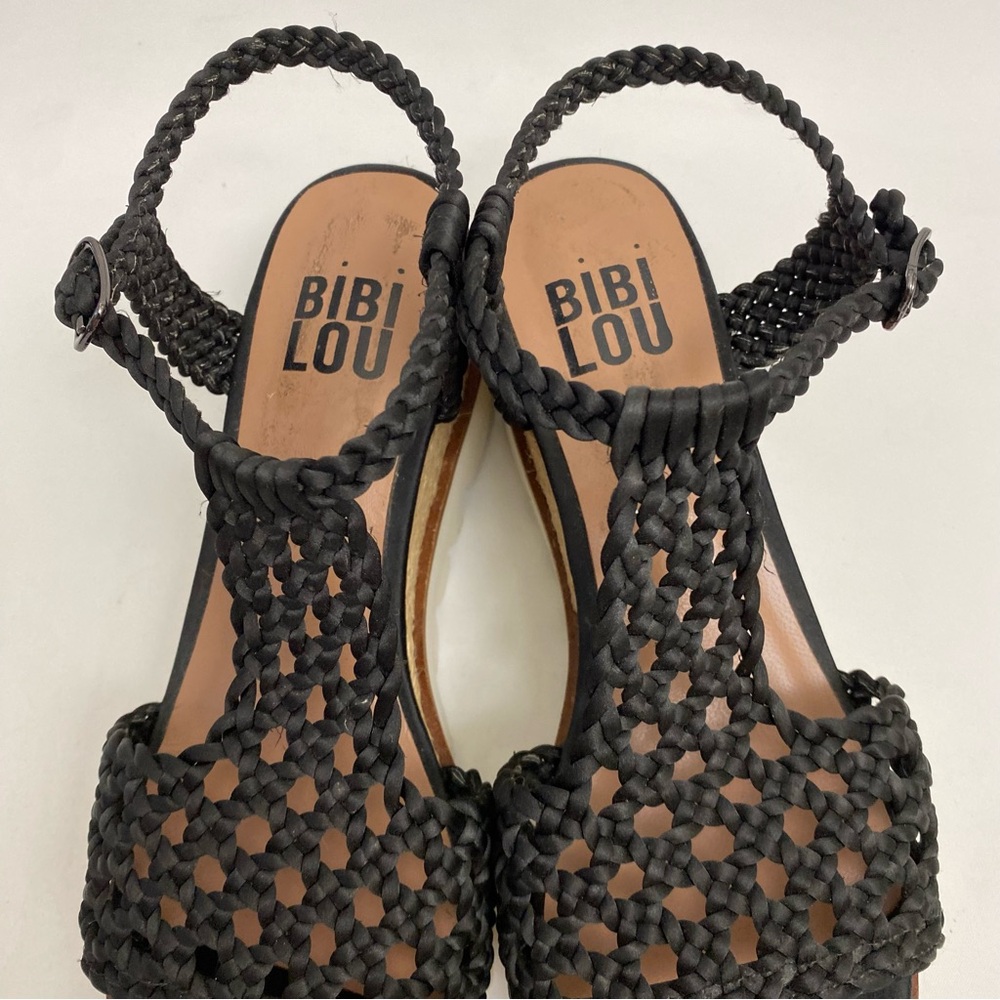 BIBI LOU Platform Sandals 7 - 7.5 / 38 Black Woven Ankle Strap Open Toe Wedge - Picture 13 of 16